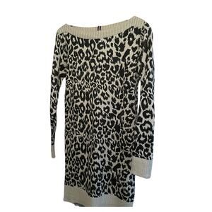Womans Vintage Clovis Ruffin Small Leopard Print Sweater Tunic Dress Classic VTG